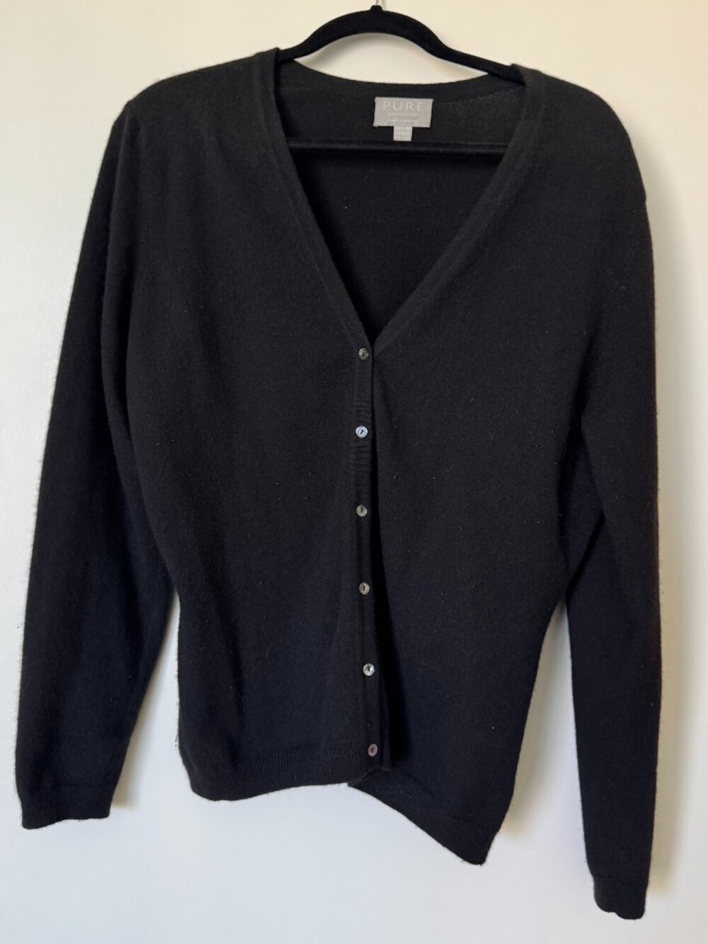 Pure Collection Black Cashmere V-Neck Cardigan Size 14/16